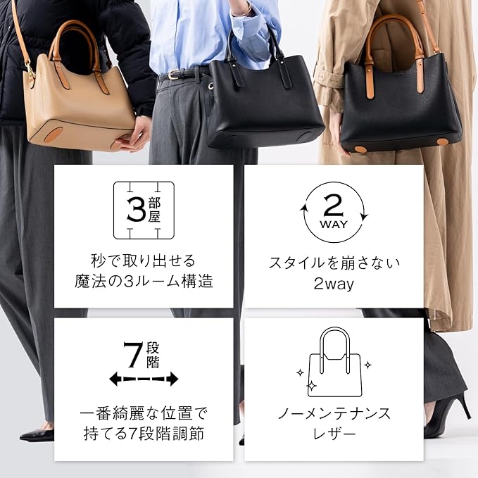 トートバッグ レディース PU レザー バイカラー 2WAY 軽量 ハンドバッグ ショルダー付き
